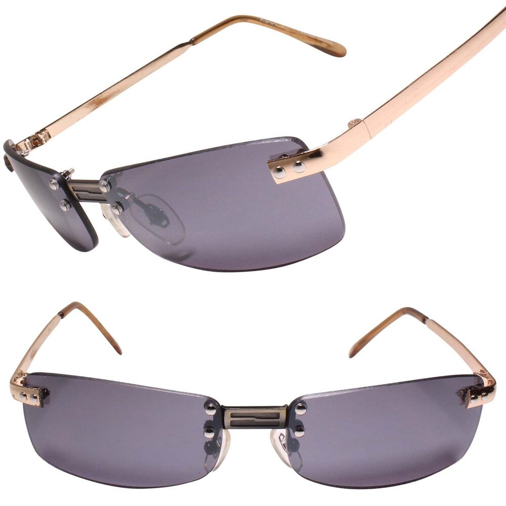 Genuine Vintage Rimless Gold Frame 80s 90s Rectangle Sunglasses